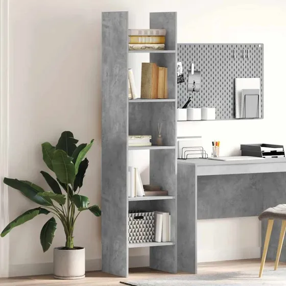 Bogreol 40x35x180 cm i konstrueret træ - betongrå