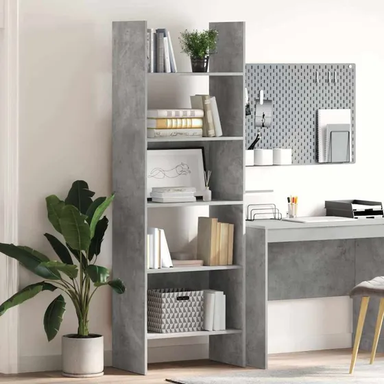 Bogreol 60x35x180 cm - konstrueret træ, betongrå