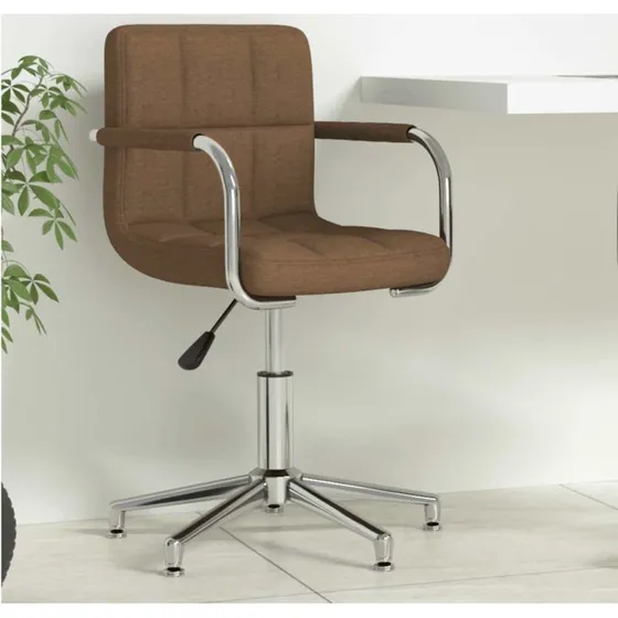 Drejelig kontorstol i brun stof med forkromet stel