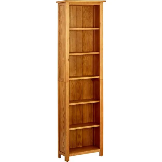 Bogreol i massivt egetræ, 6 hylder 52x22x180 cm