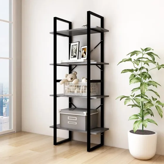 Bogreol 4 hylder 60×30×140 cm i massivt fyrretræ (grå)