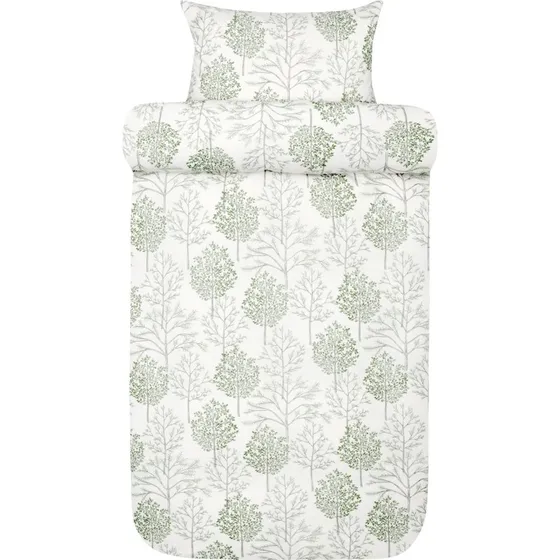 Høie Thea flonel sengesæt 140x200 cm – hvide med grønne træer