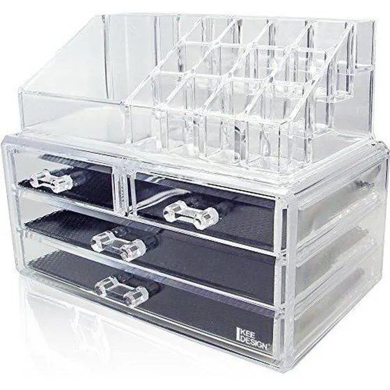 UNIQ Makeup- og smykkeorganizer, transparent, 4 skuffer