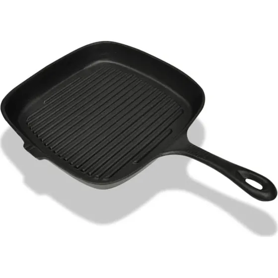 Grillpande i stbejern 24x23 cm  ribbet non-stick