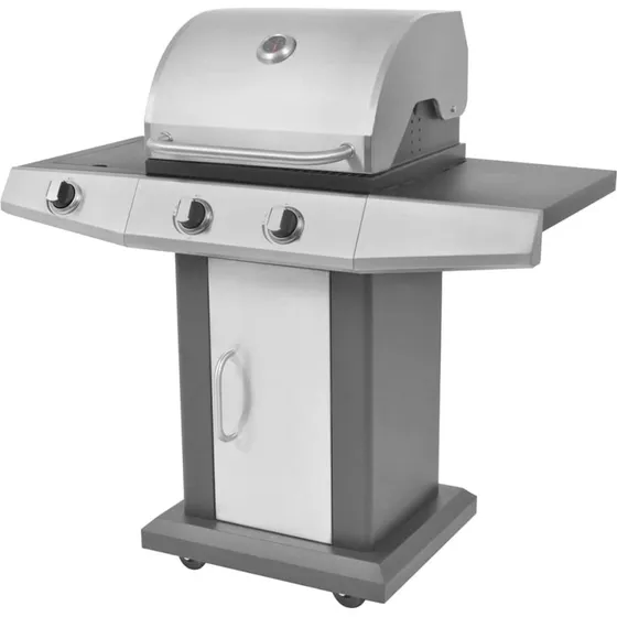 Gasgrill p hjul med dr, slv stl  inkl. metal slange