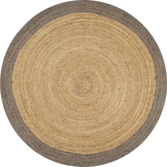 Håndlavet jutetæppe med grå kant Ø120 cm