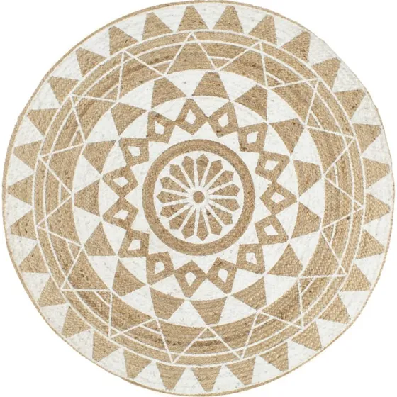 Håndlavet jutetæppe med hvidt print 120 cm