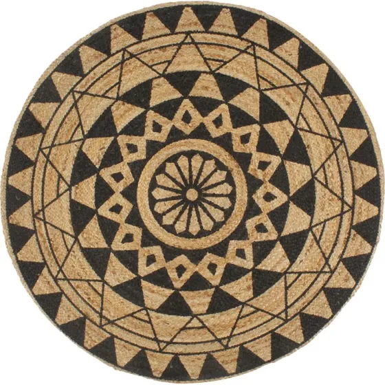 Håndlavet jutetæppe med sort mønster 150 cm