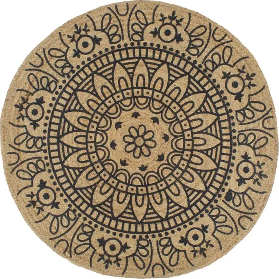 Håndlavet jutetæppe 90 cm med mørkeblå mønster