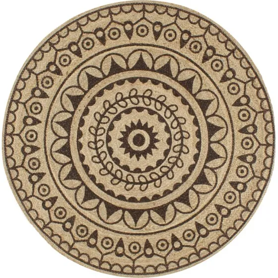 Håndlavet jutetæppe med mørkebrunt mønster 120 cm