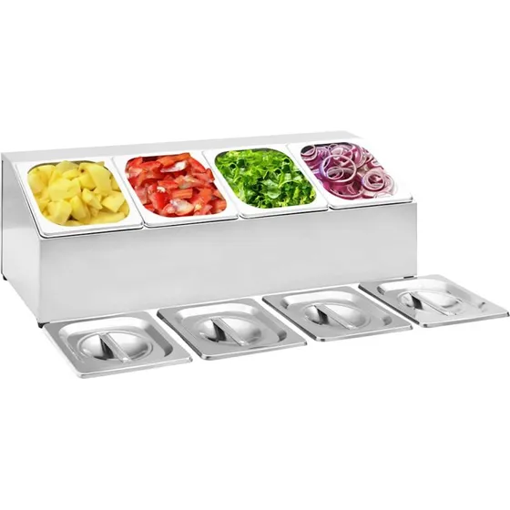 Gastronorm stativ med 4 GN 1/6 beholdere i rustfrit stål