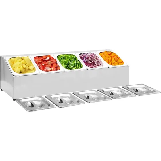 Gastronorm stativ med 5 x GN 1/6 beholdere, rustfrit stål