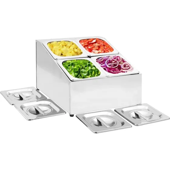 Gastronorm stativ med 4 x GN 1/6 beholdere i rustfrit stål