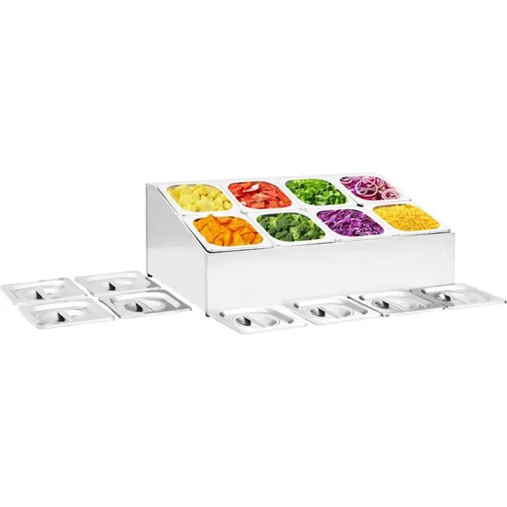Gastronorm salatbar i rustfrit stål 8 x GN 1/6