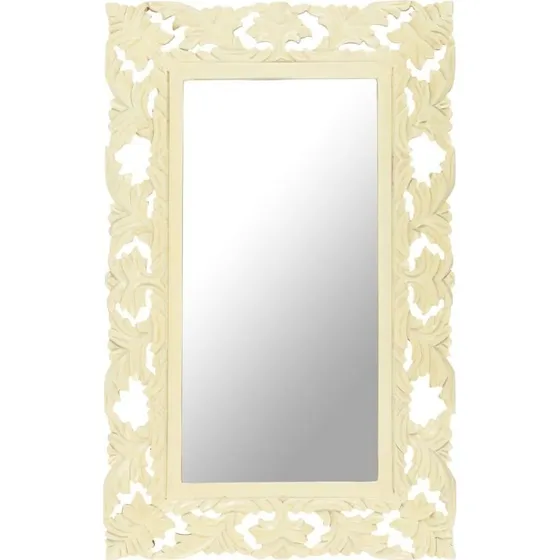 Håndskåret spejl 80x50 cm i massivt mangotræ – hvid