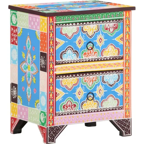 Håndmalet natbord i massivt mangotræ 40x30x50 cm