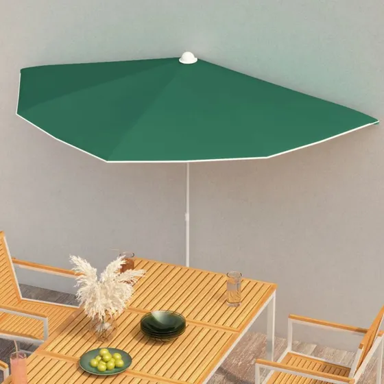 Halv parasol 180x90 cm - grøn, UV-beskyttende med stang