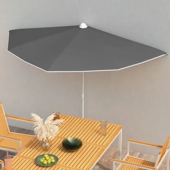 Halv parasol 180x90 cm – antracitgrå, stålstang