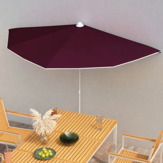 Halv parasol 180x90 cm bordeaux med stang