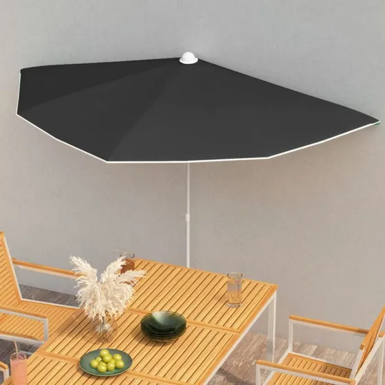 Halv parasol 180x90 cm sort – UV-beskyttende med stang