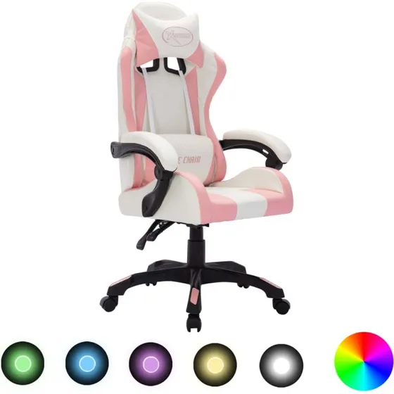 Gamingstol med RGB LED, kunstlder pink/sort