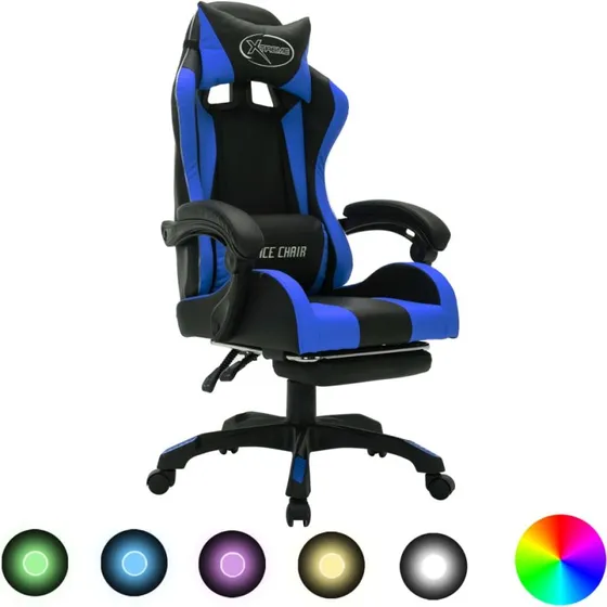 Gamingstol med RGB LED, kunstlder bl/sort