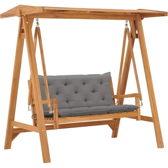 Gyngesofa i massivt teak med grå hynde 170 cm