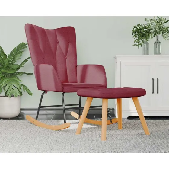 Gyngestol med fodskammel i vinrødt stof