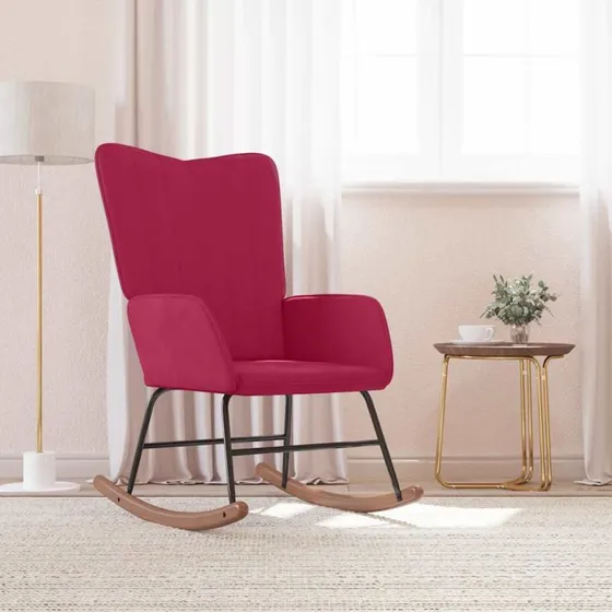 Gyngestol fløjl vinrød med trægynger