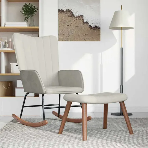 Gyngestol med fodskammel i creme fløjl