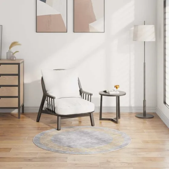 Rundt gulvtæppe 120 cm – skridsikkert, vaskbart grå