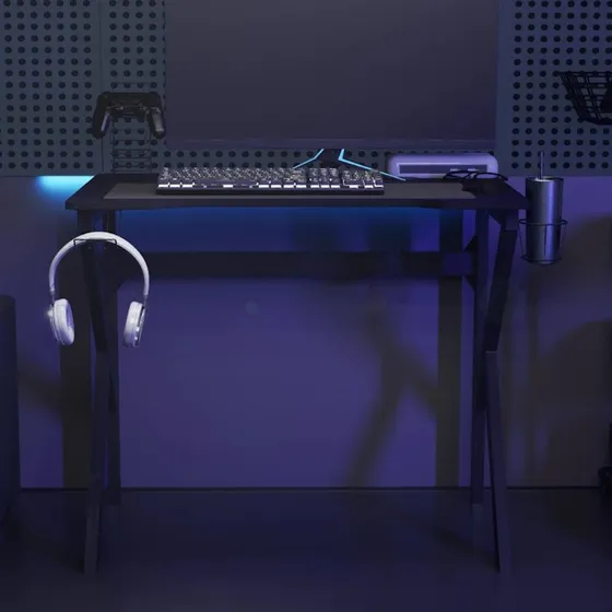 Gamerbord 90x60x75 cm  K-formede ben, sort