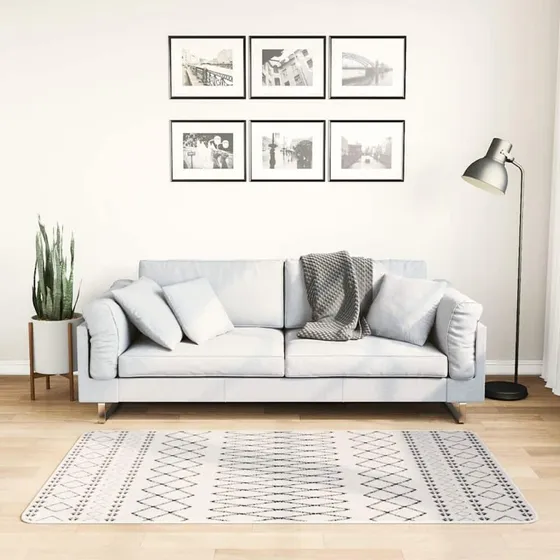 Gulvtæppe 80x150 cm skridsikkert og vaskbart - sort/hvid