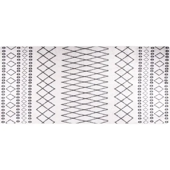 Gulvtæppe 80x300 cm skridsikkert og vaskbart - Sort/Hvid