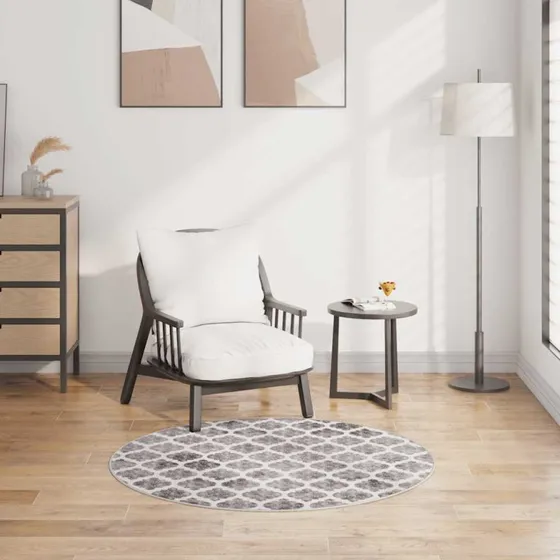 Rundt gulvtæppe 120 cm – skridsikkert & vaskbart, flerfarvet