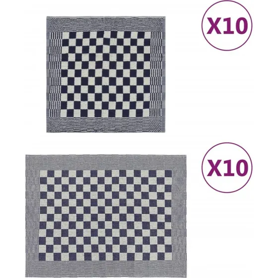 Håndklædesæt 20 stk. 100% bomuld – blå/hvid