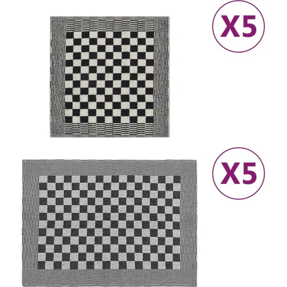 Håndklædesæt 10 stk. 100% bomuld - sort & hvid