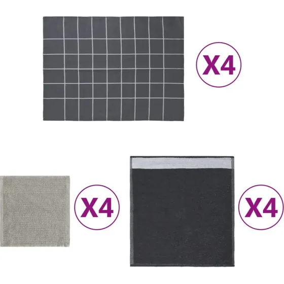 Håndklædesæt 12 stk 100% bomuld - Grå