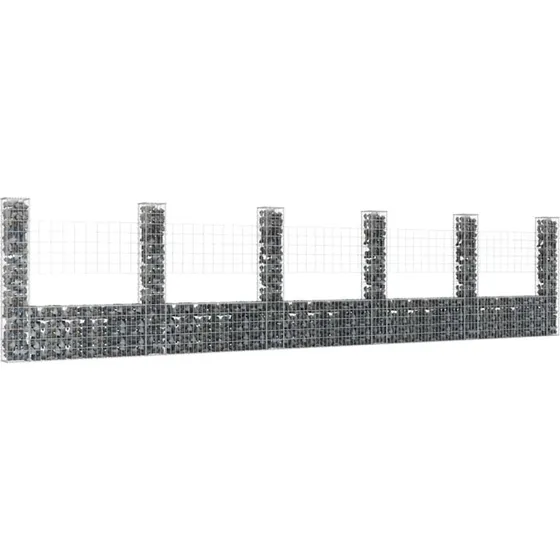 Gabionkurv U-facon 620x20x150 cm med 6 stolper
