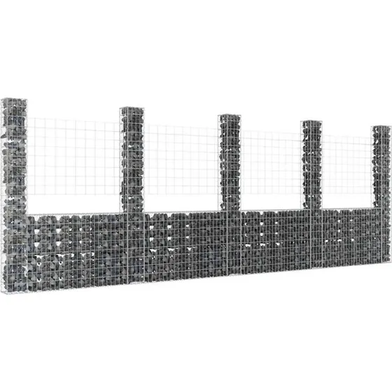 Gabionkurv m. 5 stolper 500x20x200 cm U-facon jern