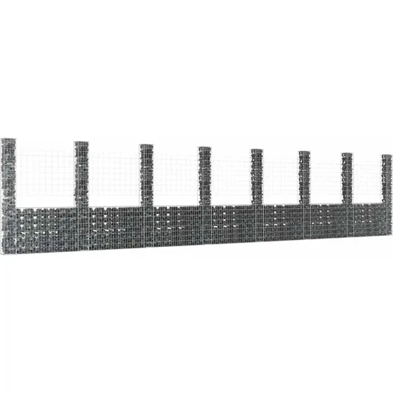 Gabionkurv U-form 860×20×200 cm m/8 stolper, jern