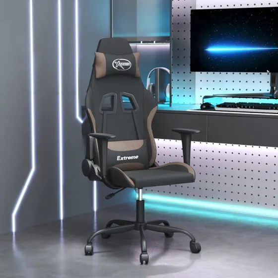 Gamingstol med massagefunktion i stof – sort/gråbrun