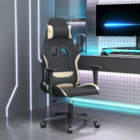 Gamingstol med massagefunktion i stof – sort/creme