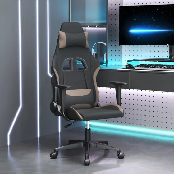 Gamingstol med massagefunktion i stof - sort/gråbrun