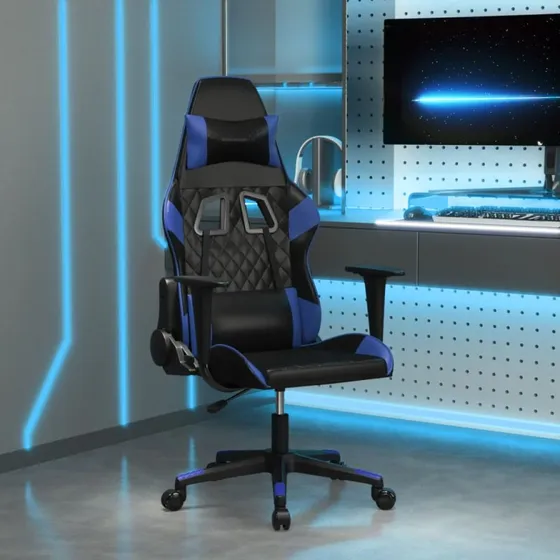 Gamingstol med massagefunktion i kunstlæder – sort/blå