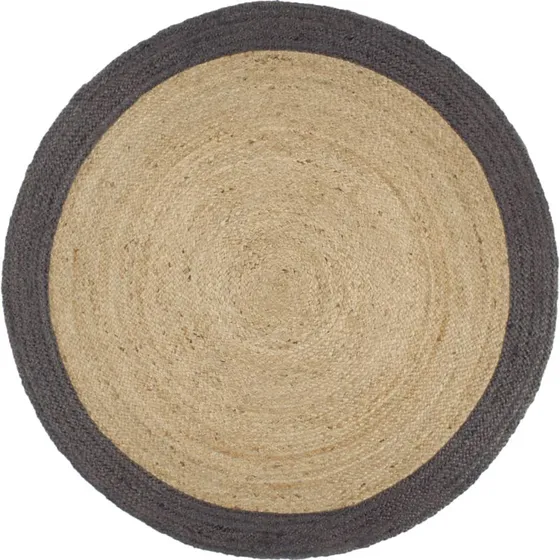 Håndlavet jute-tæppe med mørkegrå kant 210 cm