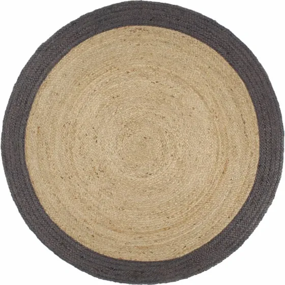 Håndlavet jute tæppe med mørkegrå kant 240 cm