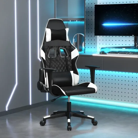 Gamingstol med massagefunktion i kunstlæder – Sort/Hvid