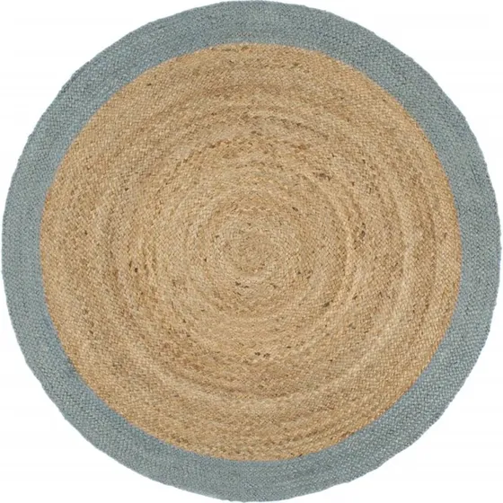 Håndlavet jute-tæppe med olivengrøn kant Ø180 cm
