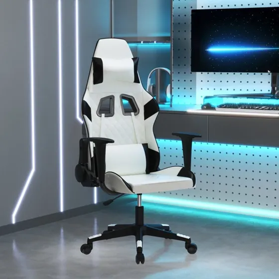 Gamingstol i kunstlæder med massage (hvid/sort)